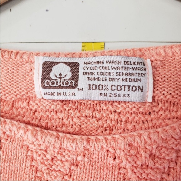 Vintage 70s Peach Cotton Knit Sleeveless Sweater USA Cottagecore Preppy Retro - Picture 4 of 4